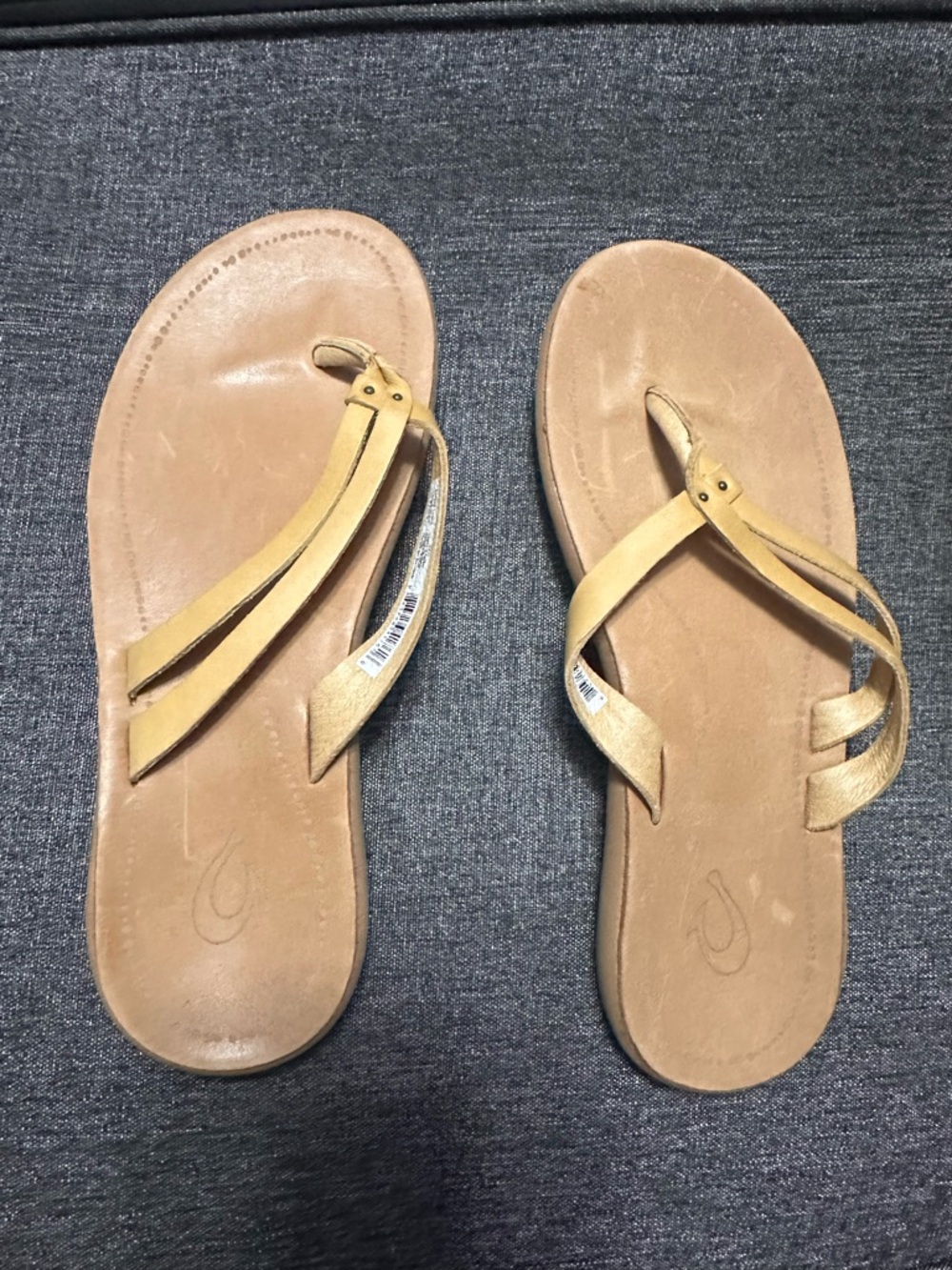 OluKai Light Tan Double-Strap Toe-Post Sandals with Tan Footbed
